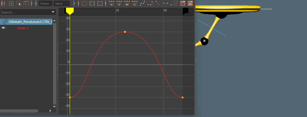 Adjusting the pendulum graph editor to have big arcs.