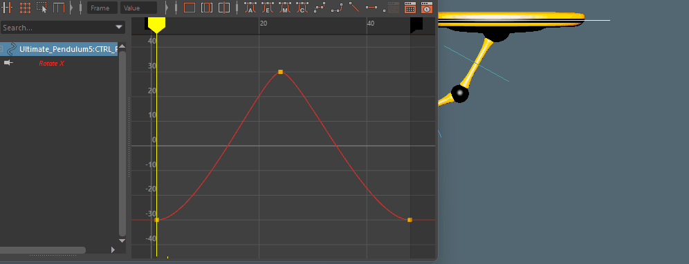 Adjusting the pendulum graph editor to have small arcs.
