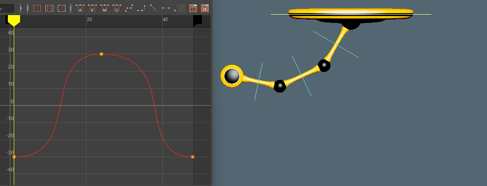 Final pendulum animation, with graph editor for the top control.