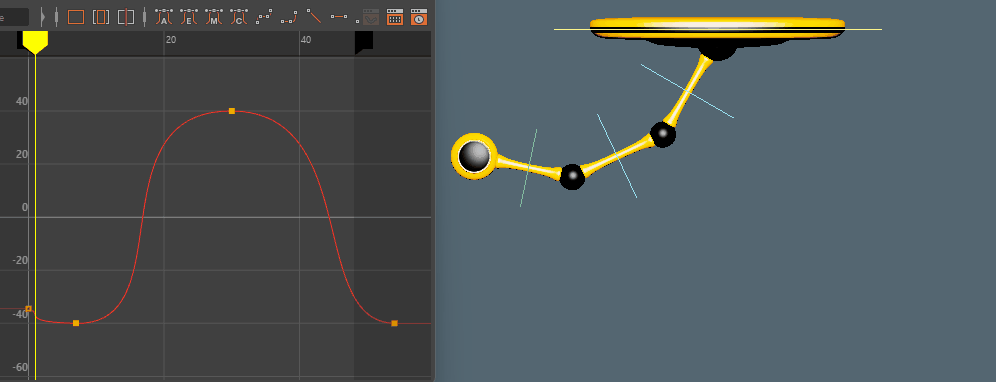 Final pendulum animation, with graph editor for the bottom control.