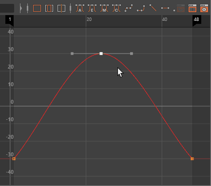 Adjusting the tangent weights in a graph editor.